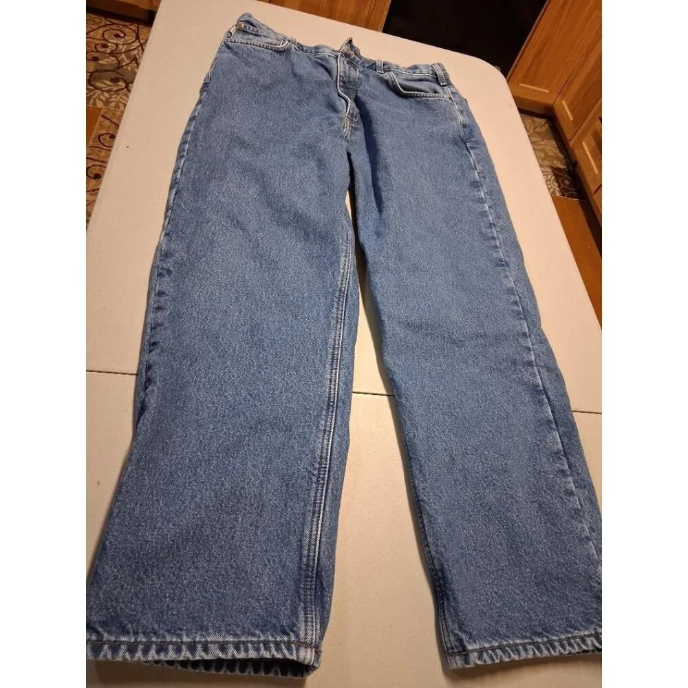 Carhartt Mens Flannel Lined Relaxed Fit Blue Denim Jeans 100% Cotton 36x30 Made